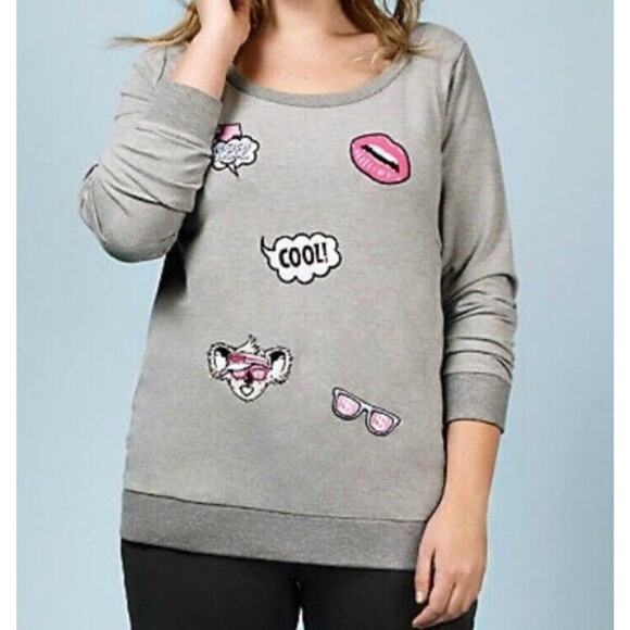 Rebel Wilson for Torrid Gray Patchwork Sweatshirt Size 2 (18/20) Koala Cool Lips - Picture 1 of 8